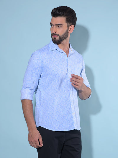 Blue Floral Print 100% Cotton Shirt-Men Shirts-Crimsoune Club