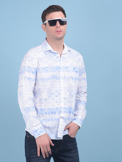 Light Blue Printed Shirt-Men Shirts-Crimsoune Club