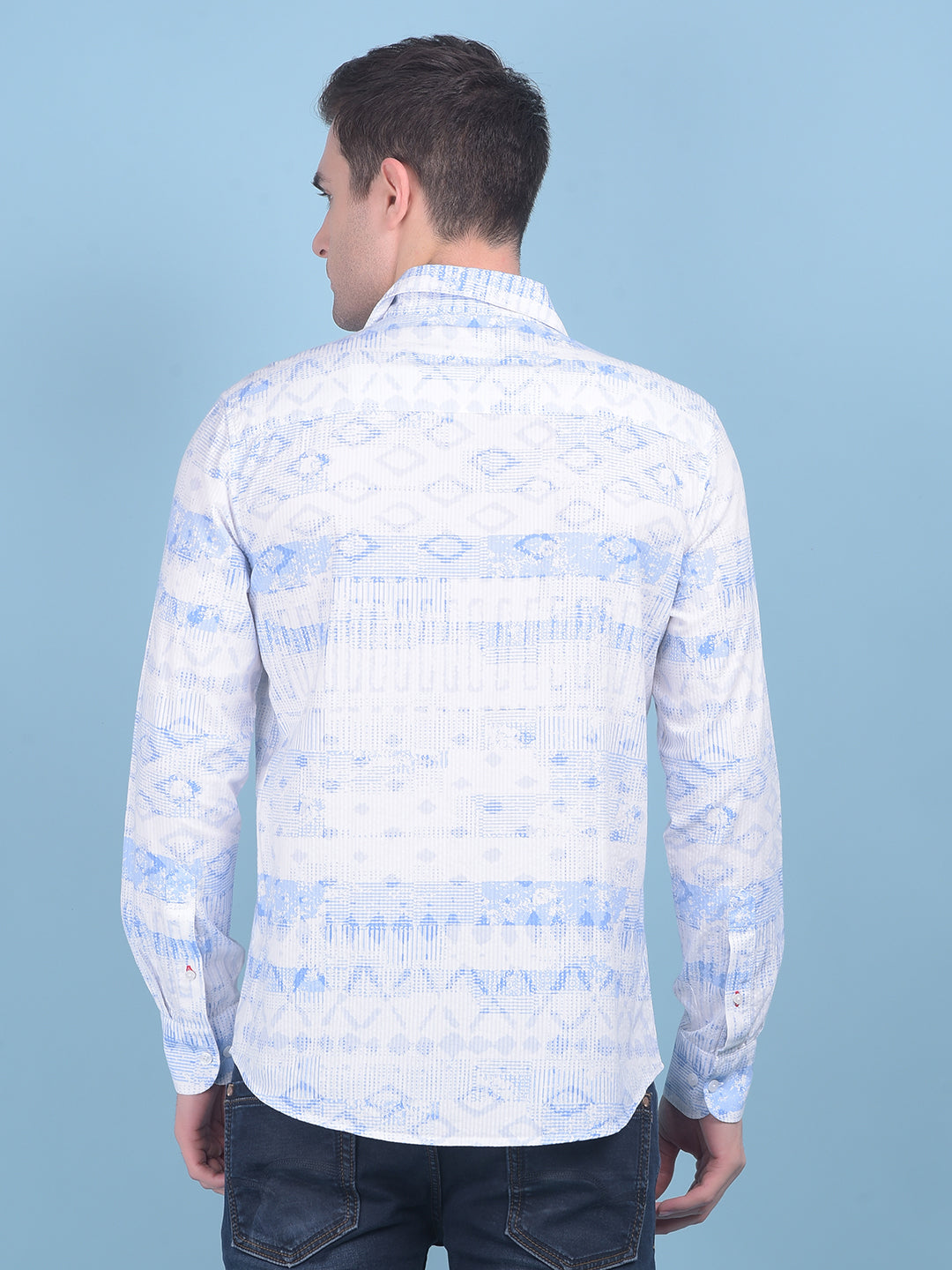 Light Blue Printed Shirt-Men Shirts-Crimsoune Club