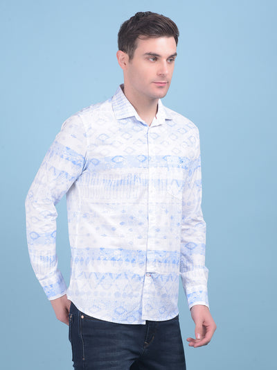 Light Blue Printed Shirt-Men Shirts-Crimsoune Club