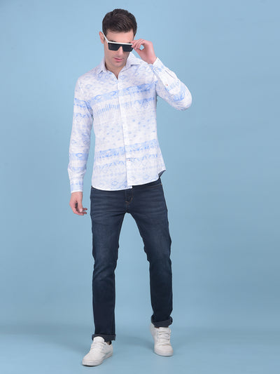 Light Blue Printed Shirt-Men Shirts-Crimsoune Club