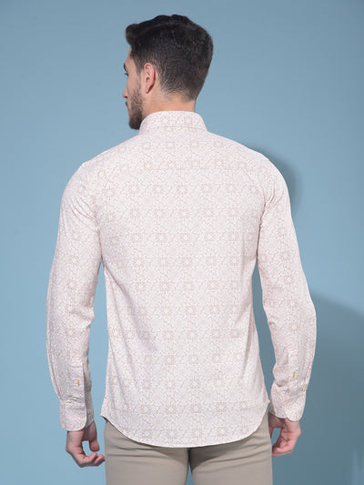 Beige 100% Cotton Printed Shirt-Men Shirts-Crimsoune Club