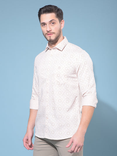 Beige 100% Cotton Printed Shirt-Men Shirts-Crimsoune Club