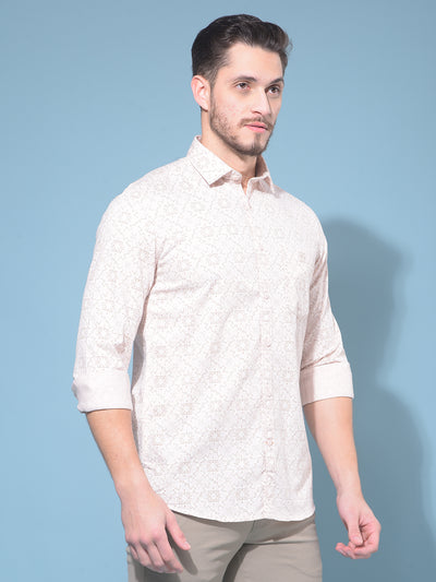 Beige 100% Cotton Printed Shirt-Men Shirts-Crimsoune Club