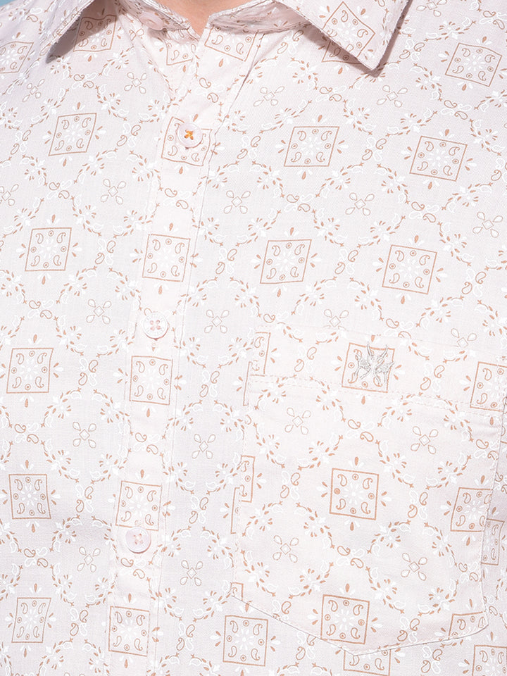Beige 100% Cotton Printed Shirt-Men Shirts-Crimsoune Club