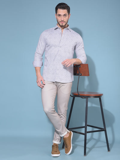 Grey 100% Cotton Printed Shirt-Men Shirts-Crimsoune Club