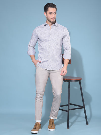 Grey 100% Cotton Printed Shirt-Men Shirts-Crimsoune Club