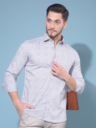 Grey 100% Cotton Printed Shirt-Men Shirts-Crimsoune Club