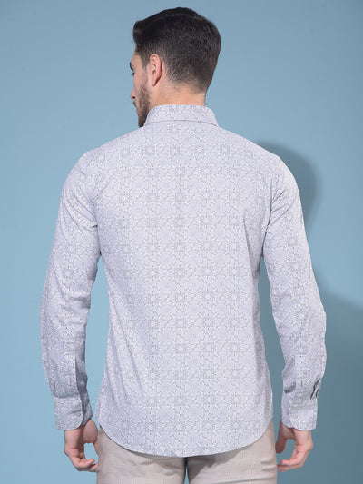 Grey 100% Cotton Printed Shirt-Men Shirts-Crimsoune Club