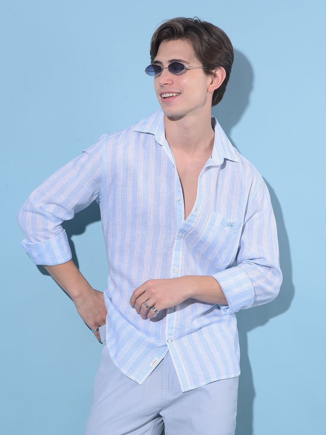 Blue Vertical Striped Linen Shirt-Men Shirts-Crimsoune Club