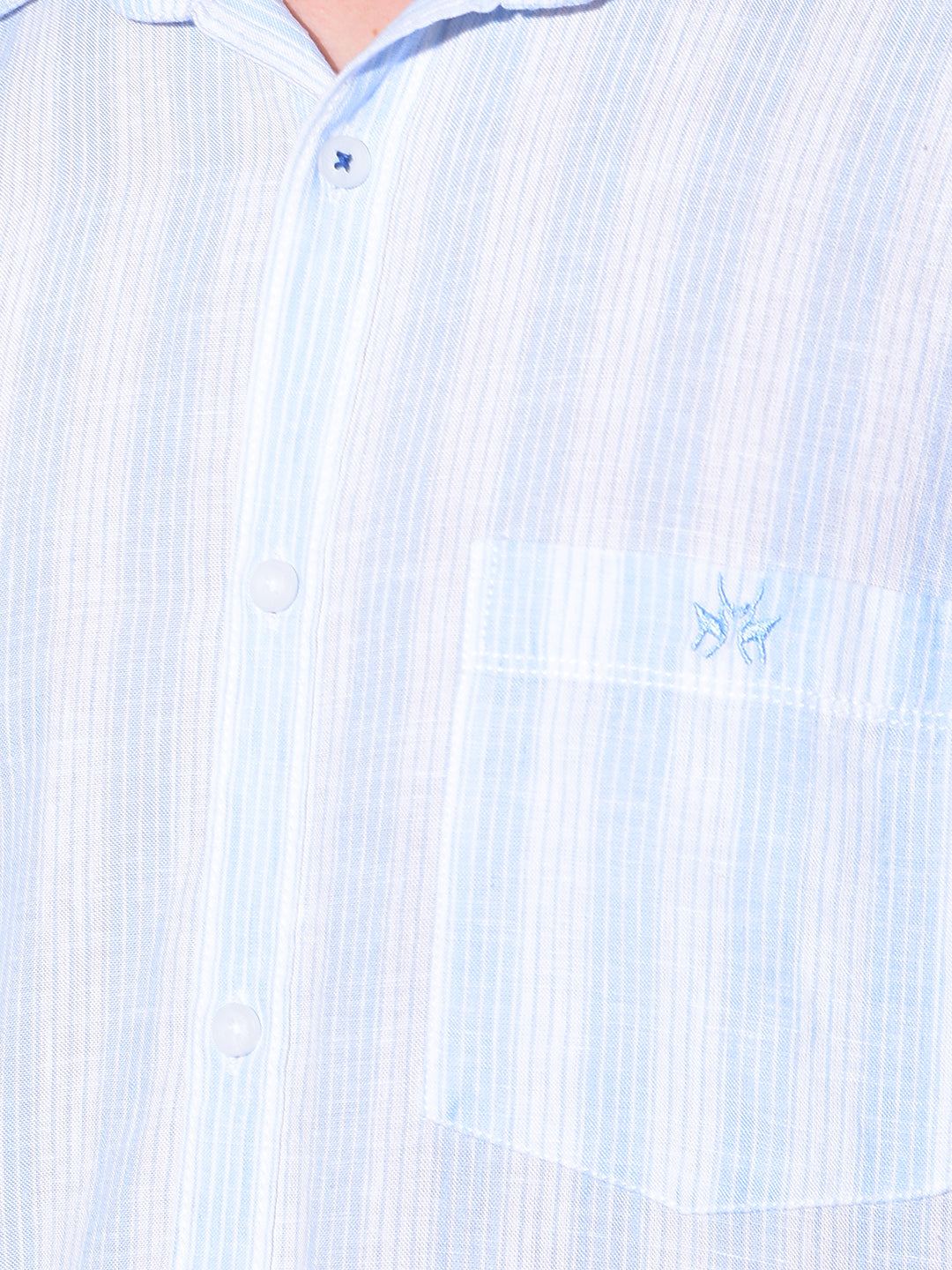 Blue Vertical Striped Linen Shirt-Men Shirts-Crimsoune Club