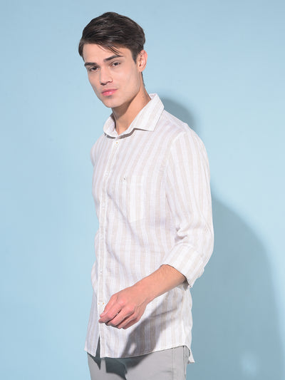 Beige Vertical Striped Linen Shirt-Men Shirts-Crimsoune Club
