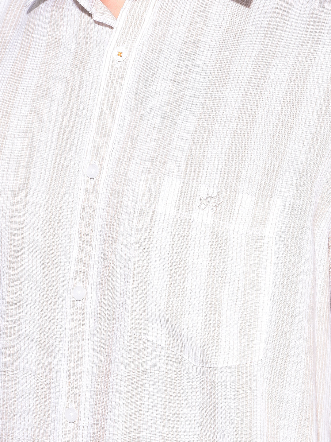 Beige Vertical Striped Linen Shirt-Men Shirts-Crimsoune Club