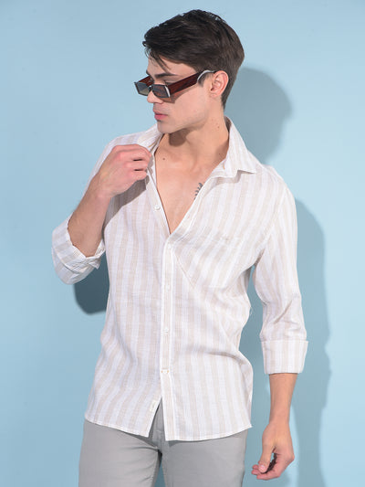 Beige Vertical Striped Linen Shirt-Men Shirts-Crimsoune Club