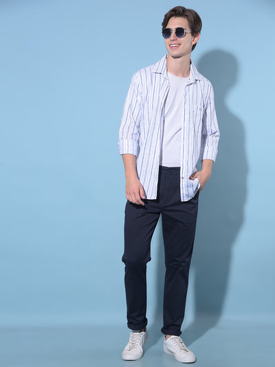 White Vertical Striped Cotton Shirt-Men Shirts-Crimsoune Club