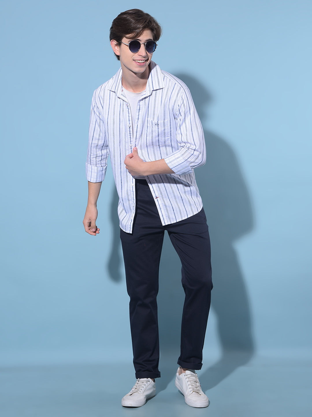 White Vertical Striped Cotton Shirt-Men Shirts-Crimsoune Club