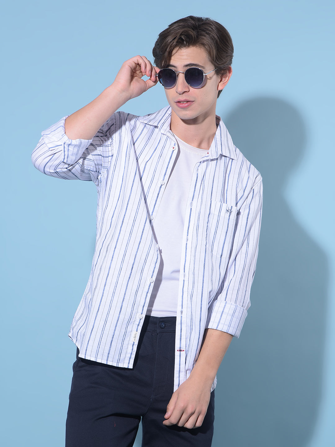 White Vertical Striped Cotton Shirt-Men Shirts-Crimsoune Club