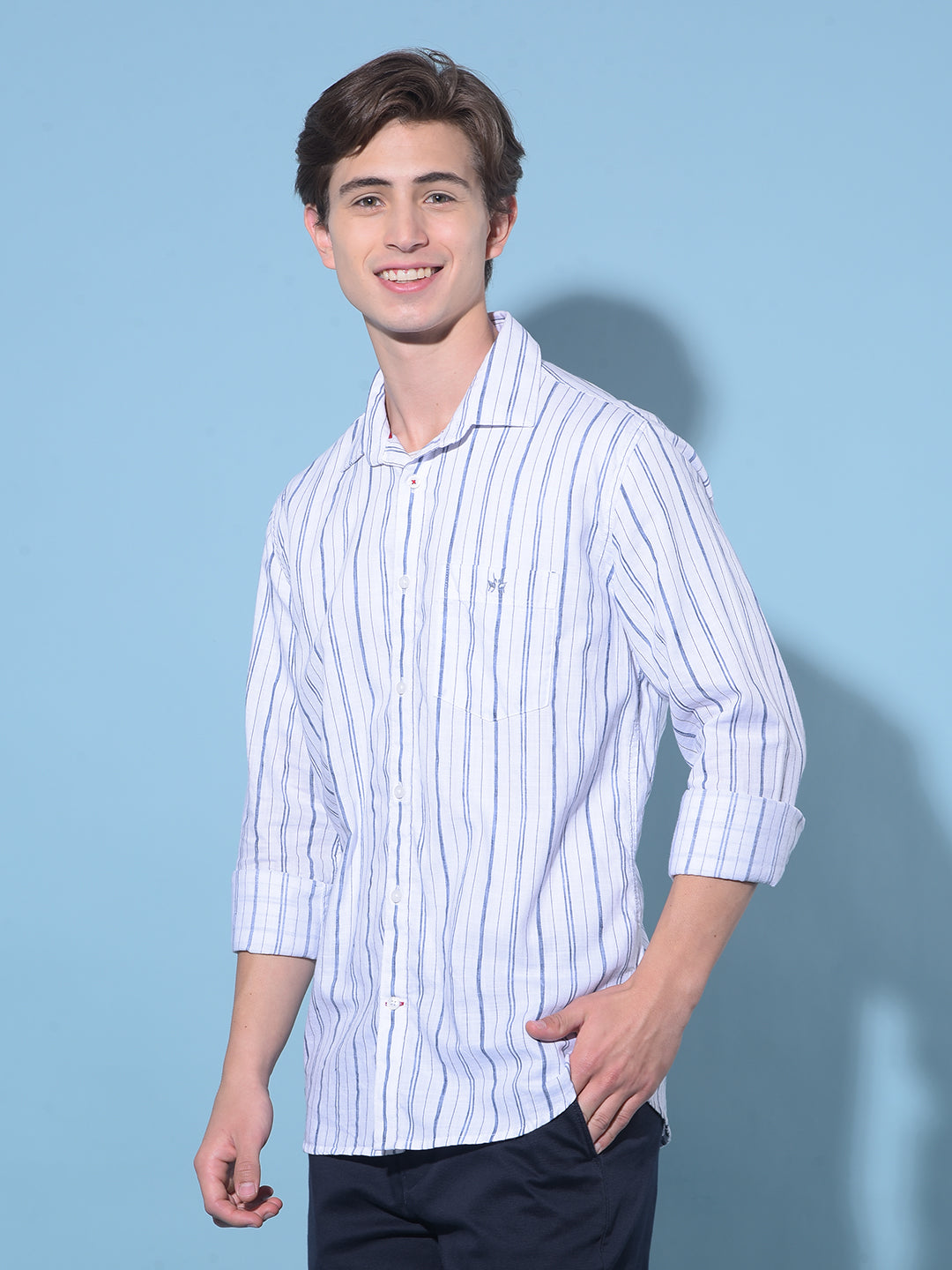 White Vertical Striped Cotton Shirt-Men Shirts-Crimsoune Club