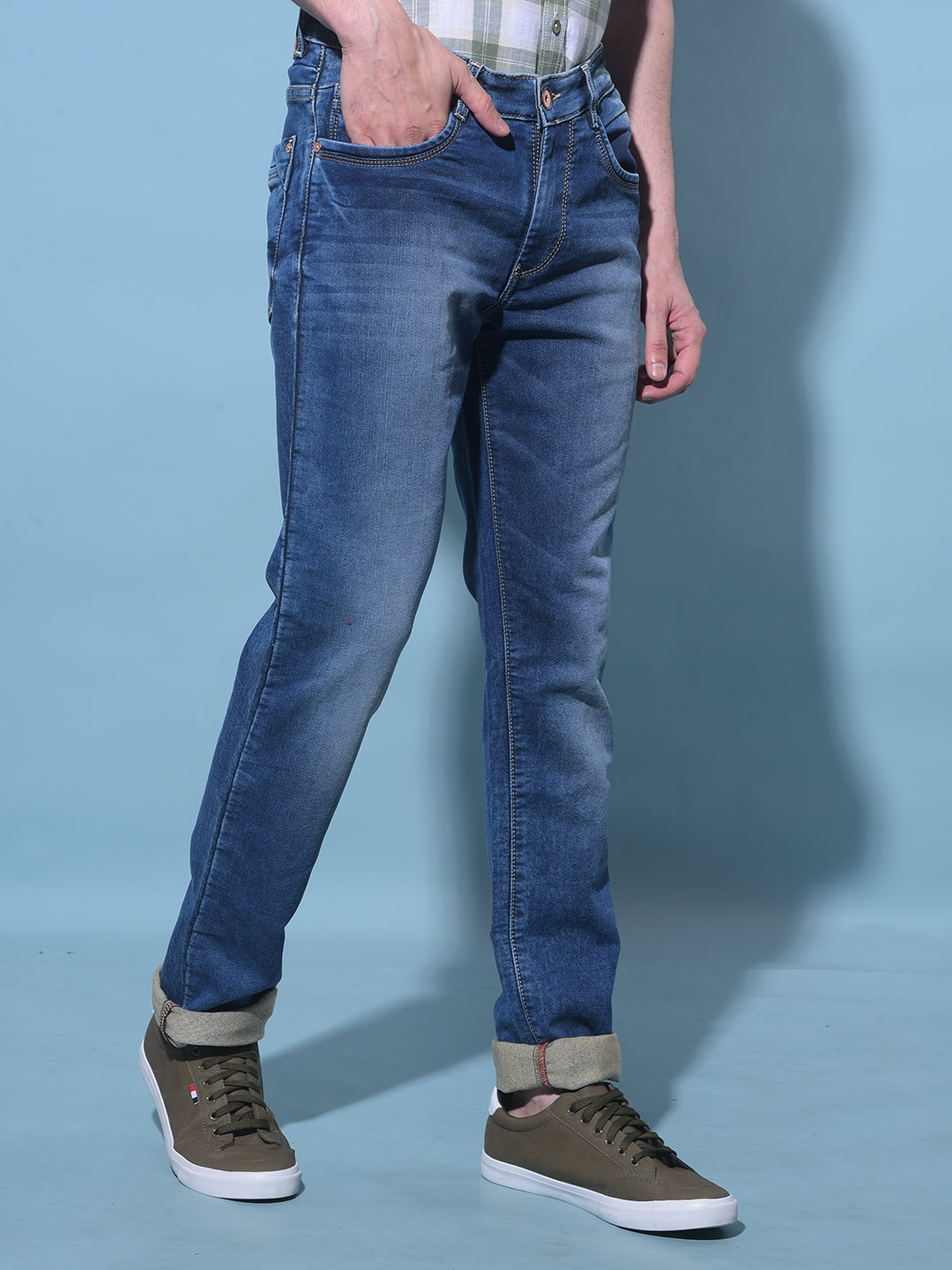 Blue Stretchable Jeans-Men Jeans-Crimsoune Club