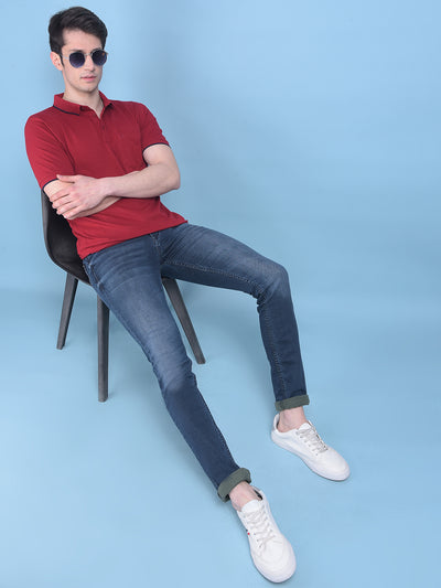 Navy Blue Light Faded Jeans-Men Jeans-Crimsoune Club