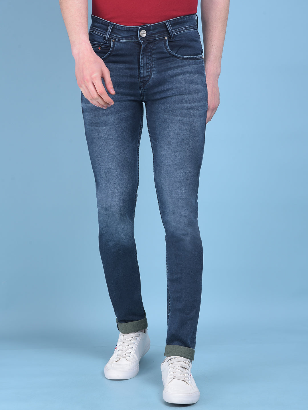 Navy Blue Light Faded Jeans-Men Jeans-Crimsoune Club
