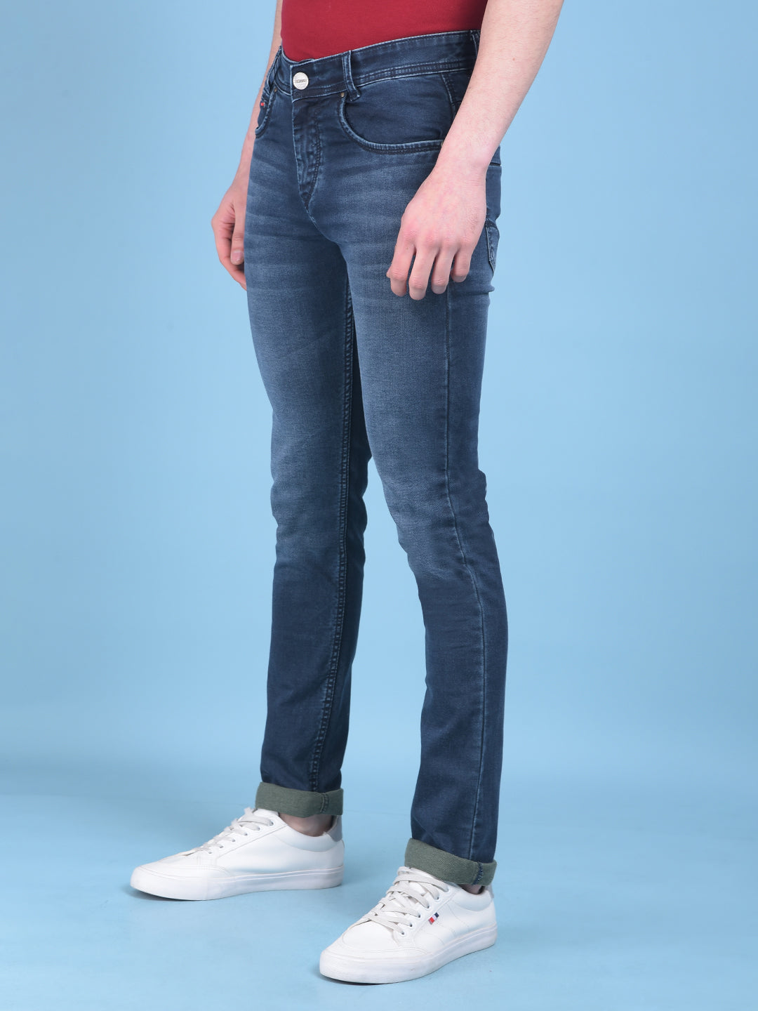 Navy Blue Light Faded Jeans-Men Jeans-Crimsoune Club