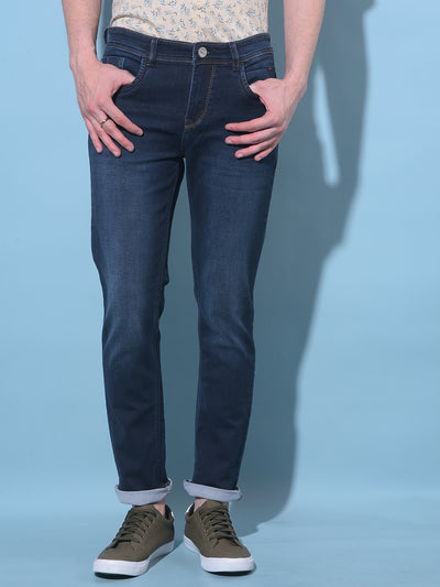 Navy Blue Stretchable Cotton Jeans-Men Jeans-Crimsoune Club