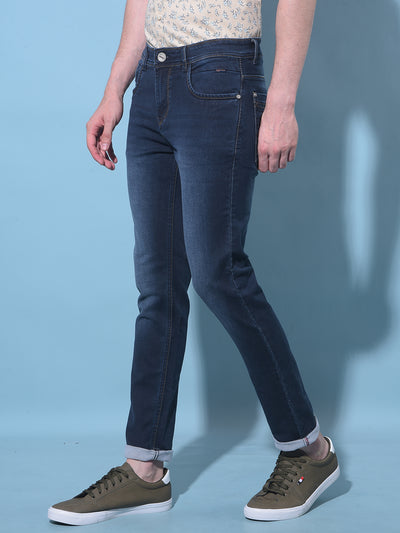 Navy Blue Stretchable Cotton Jeans-Men Jeans-Crimsoune Club