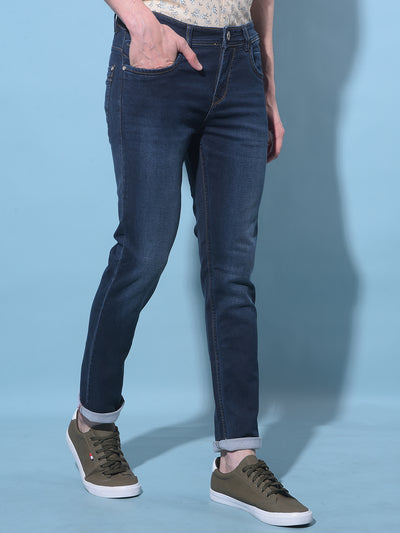 Navy Blue Stretchable Cotton Jeans-Men Jeans-Crimsoune Club