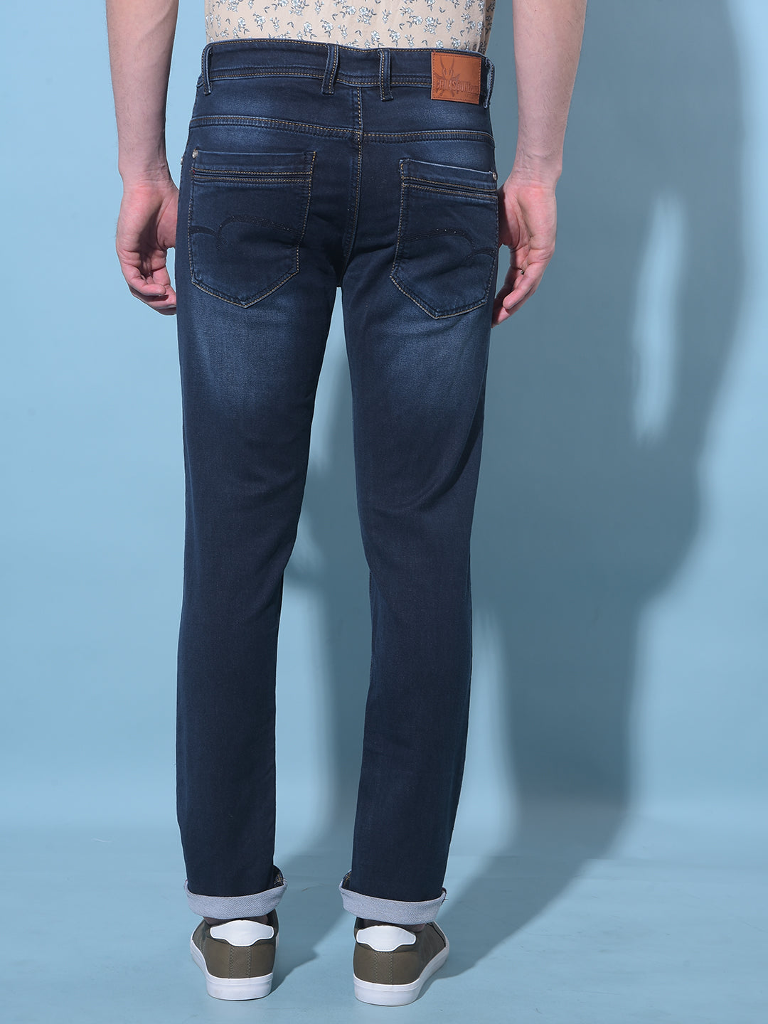 Navy Blue Stretchable Cotton Jeans-Men Jeans-Crimsoune Club