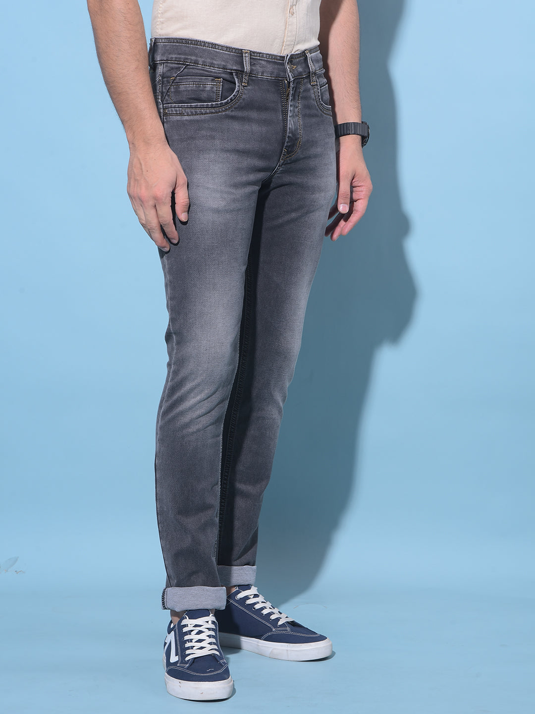 Grey Stretchable Jeans-Men Jeans-Crimsoune Club