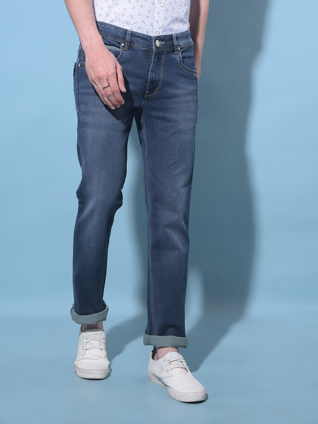 Heavy Wash Blue Jeans-Men Jeans-Crimsoune Club