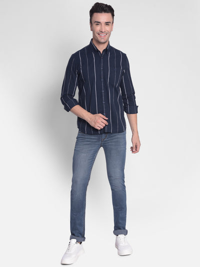 Blue Straight Jeans-Men Jeans-Crimsoune Club