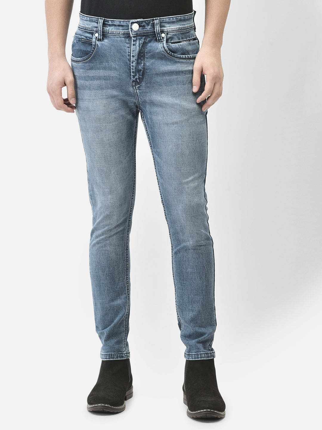 Blue Light Fade Skinny Jeans-Men Jeans-Crimsoune Club