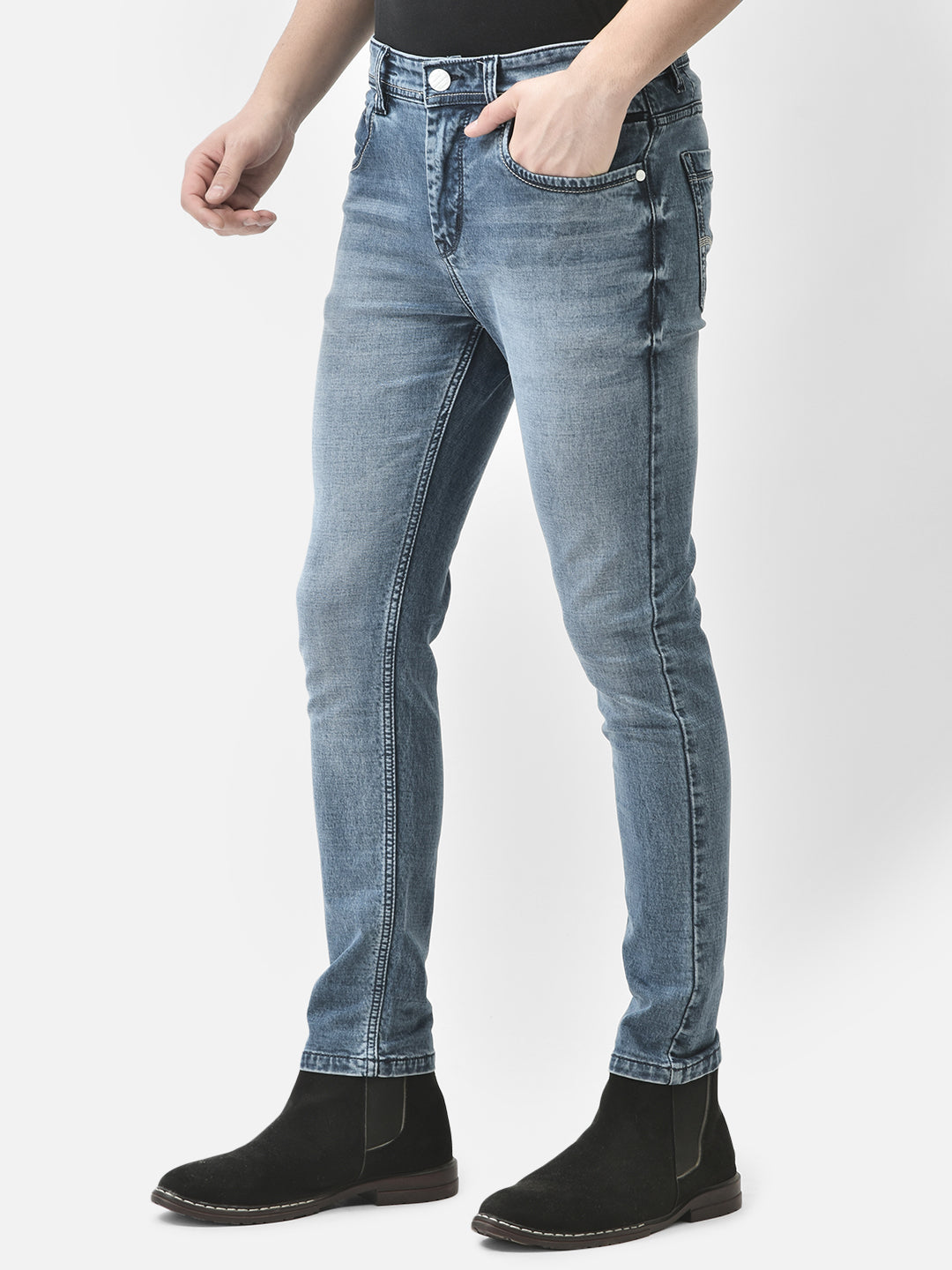 Blue Light Fade Skinny Jeans-Men Jeans-Crimsoune Club