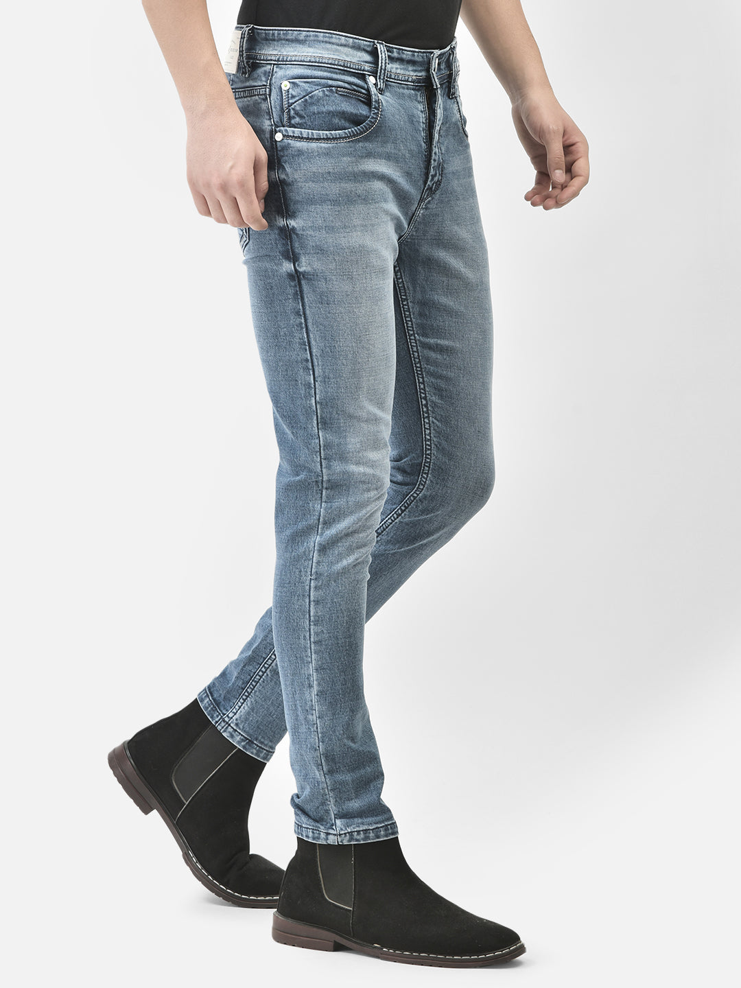 Blue Light Fade Skinny Jeans-Men Jeans-Crimsoune Club