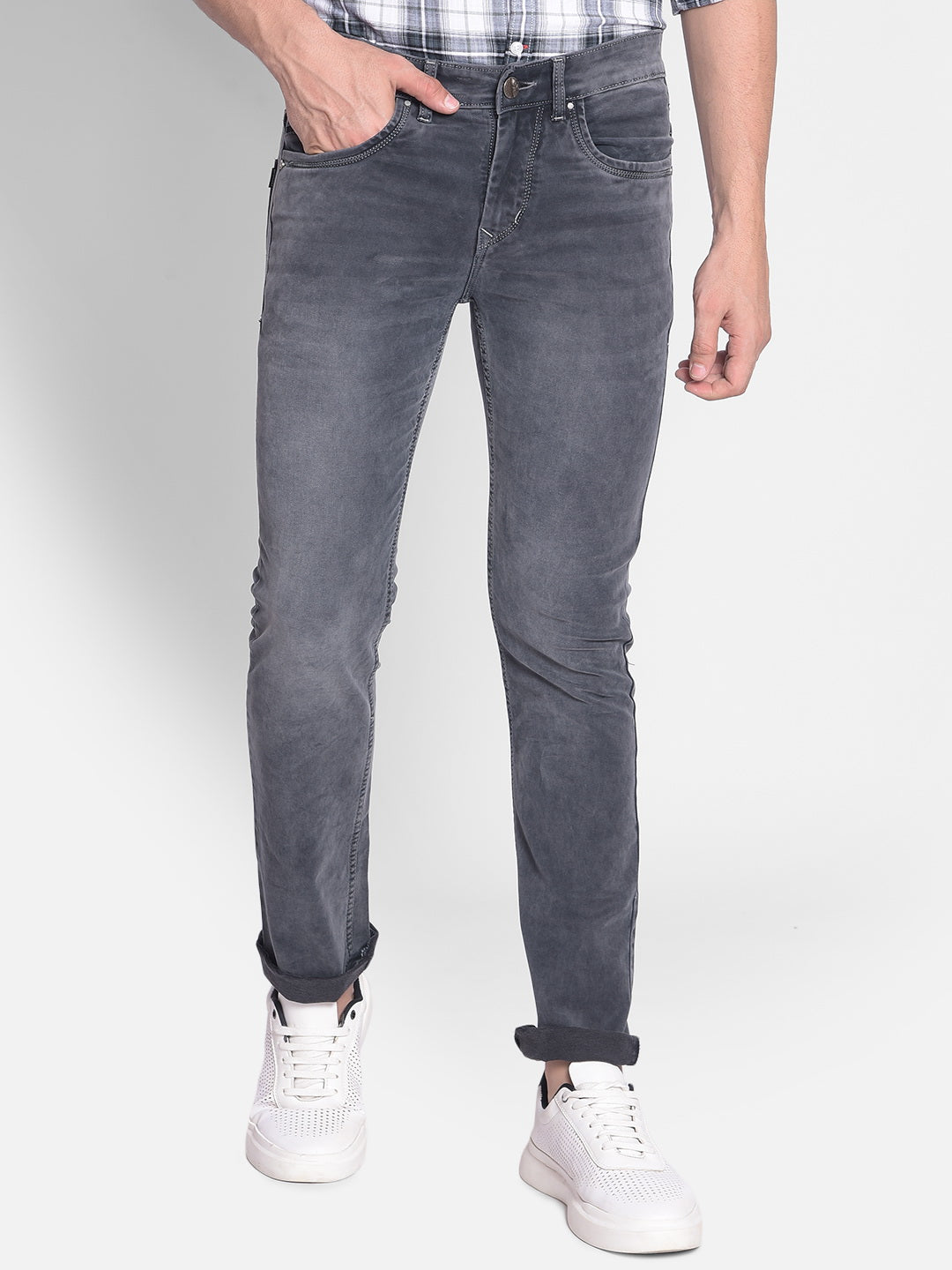 Grey Straight Jeans-Men Jeans-Crimsoune Club