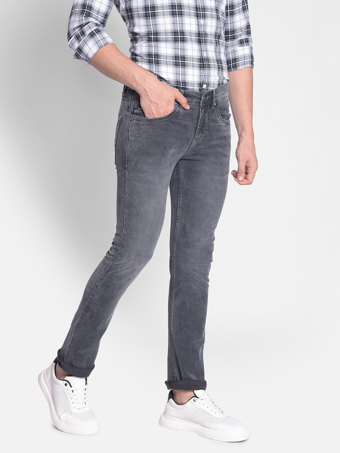 Grey Straight Jeans-Men Jeans-Crimsoune Club