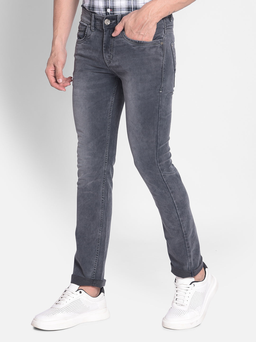 Grey Straight Jeans-Men Jeans-Crimsoune Club