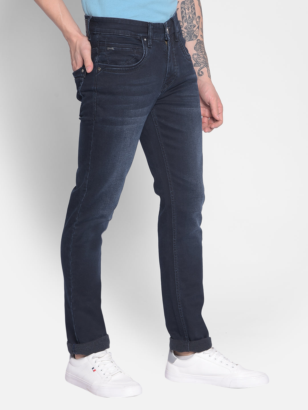 Navy Blue Jeans-Men Jeans-Crimsoune Club