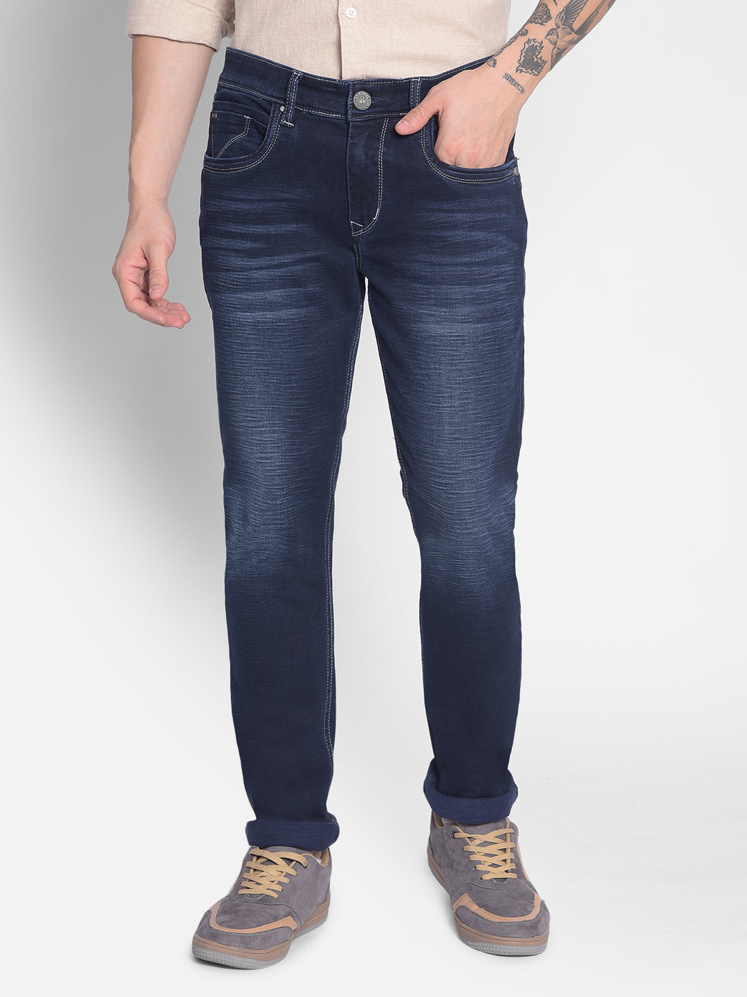 Navy Blue Jeans-Men Jeans-Crimsoune Club