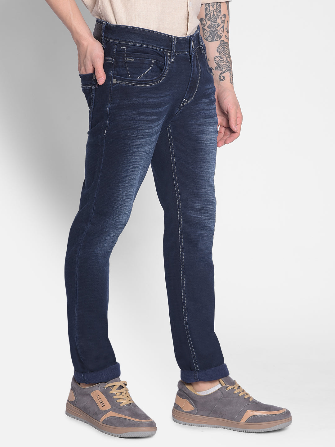 Navy Blue Jeans-Men Jeans-Crimsoune Club