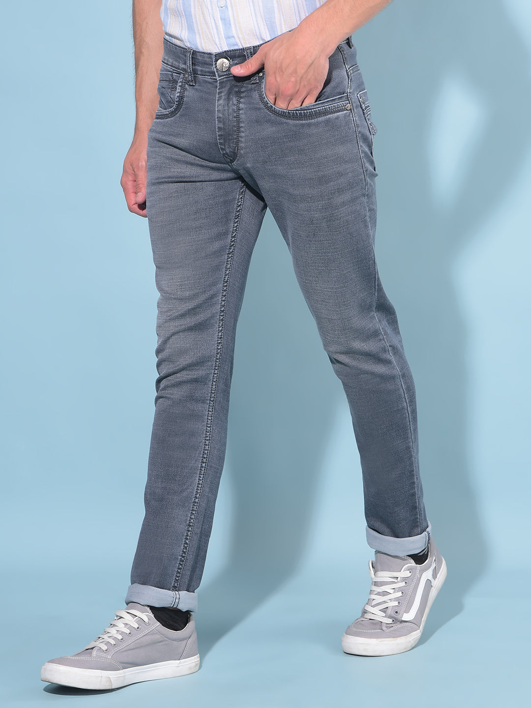 Grey Cotton Jeans-Men Jeans-Crimsoune Club