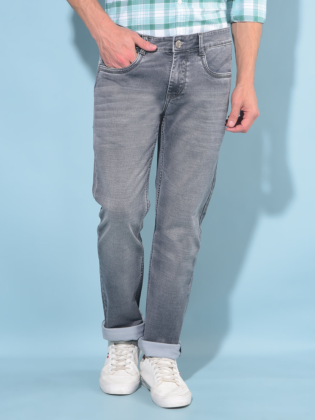 Grey Straight Cotton Jeans-Men Jeans-Crimsoune Club