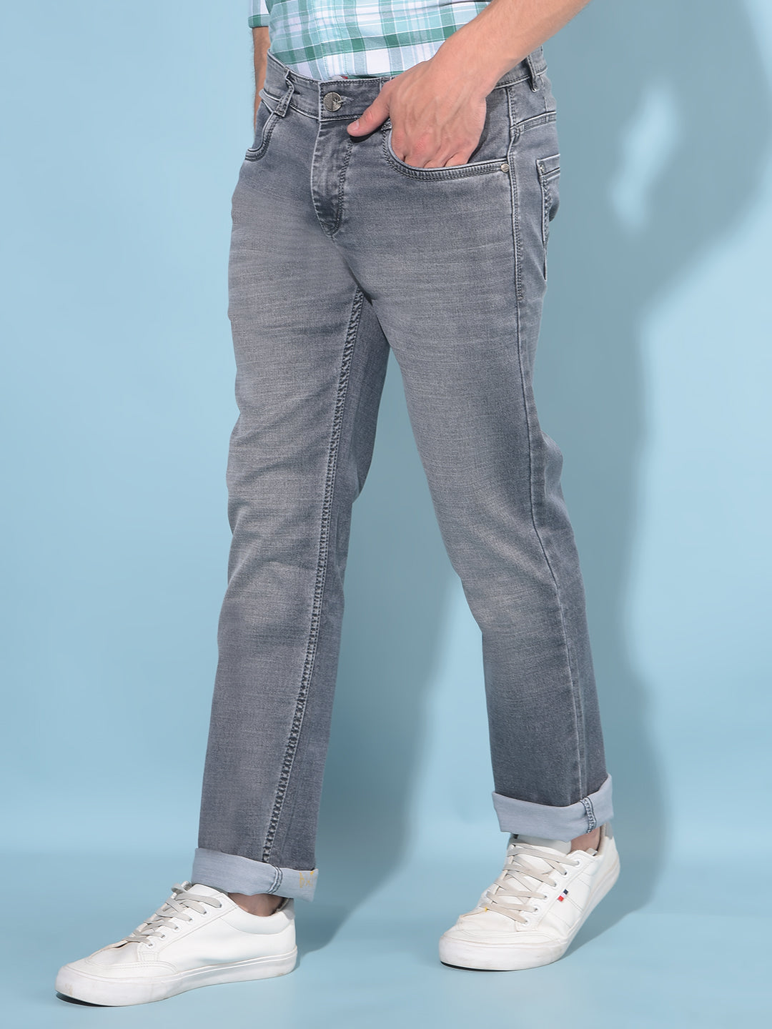 Grey Straight Cotton Jeans-Men Jeans-Crimsoune Club