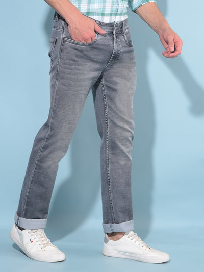 Grey Straight Cotton Jeans-Men Jeans-Crimsoune Club