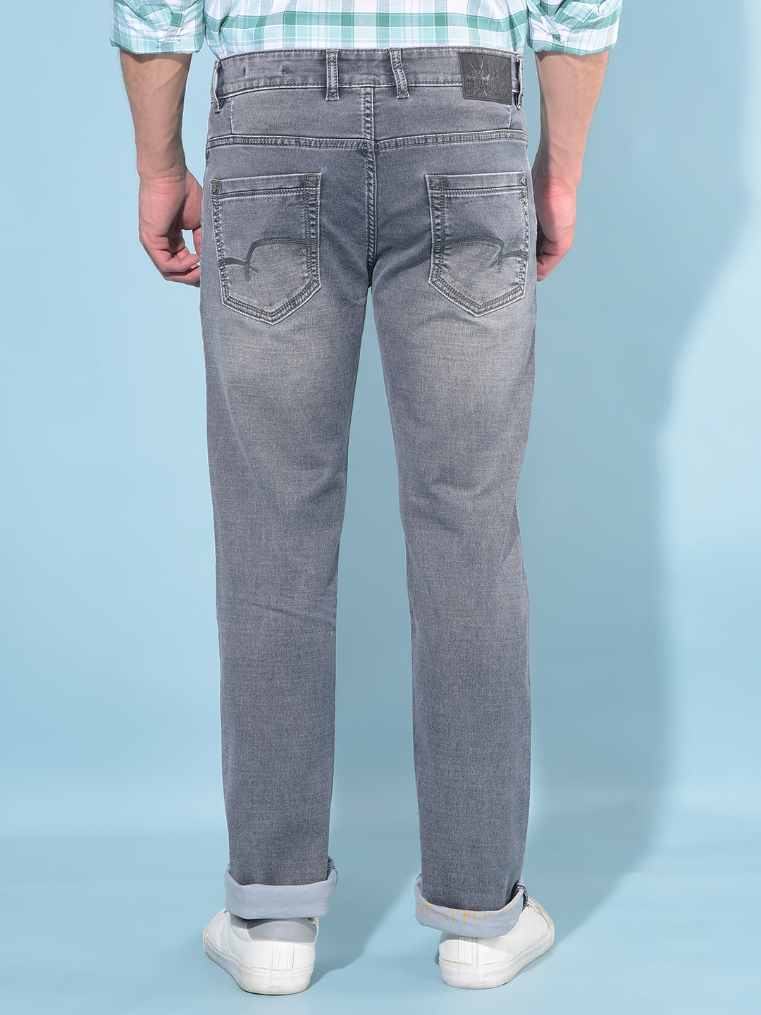 Grey Straight Cotton Jeans-Men Jeans-Crimsoune Club