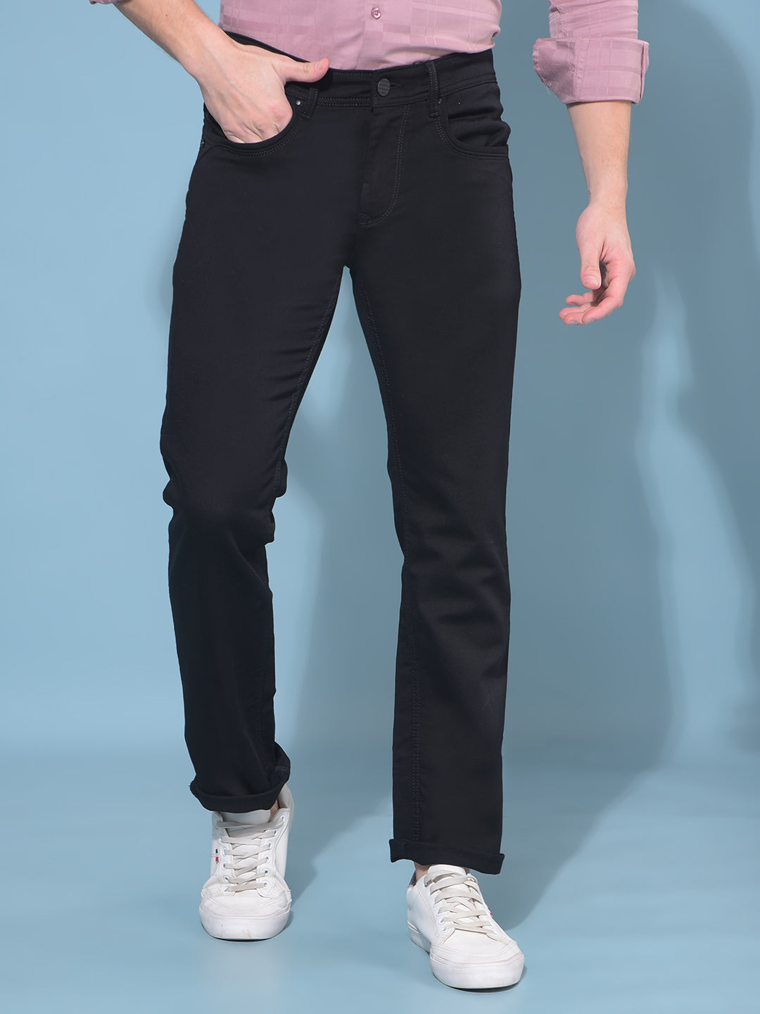 Black Straight Stretchable Jeans-Men Jeans-Crimsoune Club