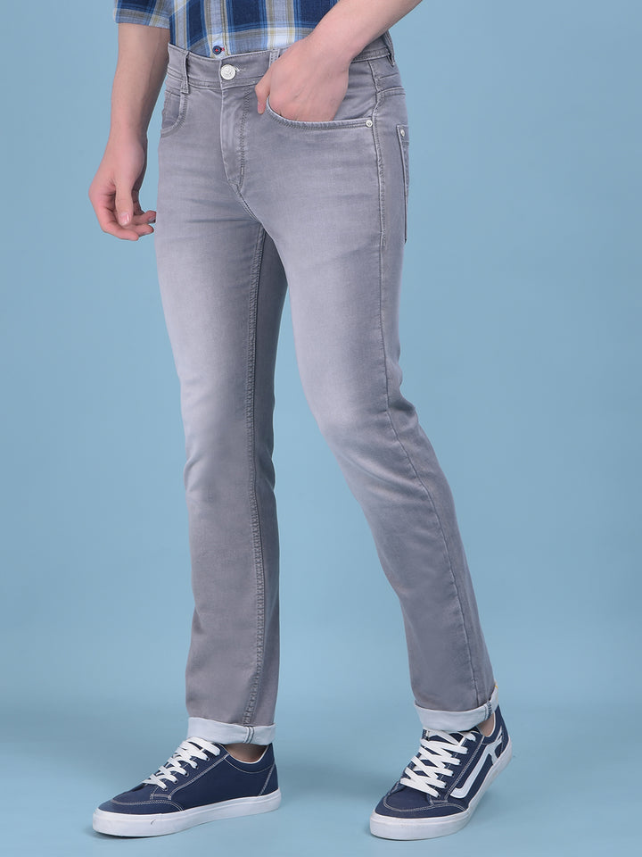 Grey Straight Stretchable Jeans-Men Jeans-Crimsoune Club