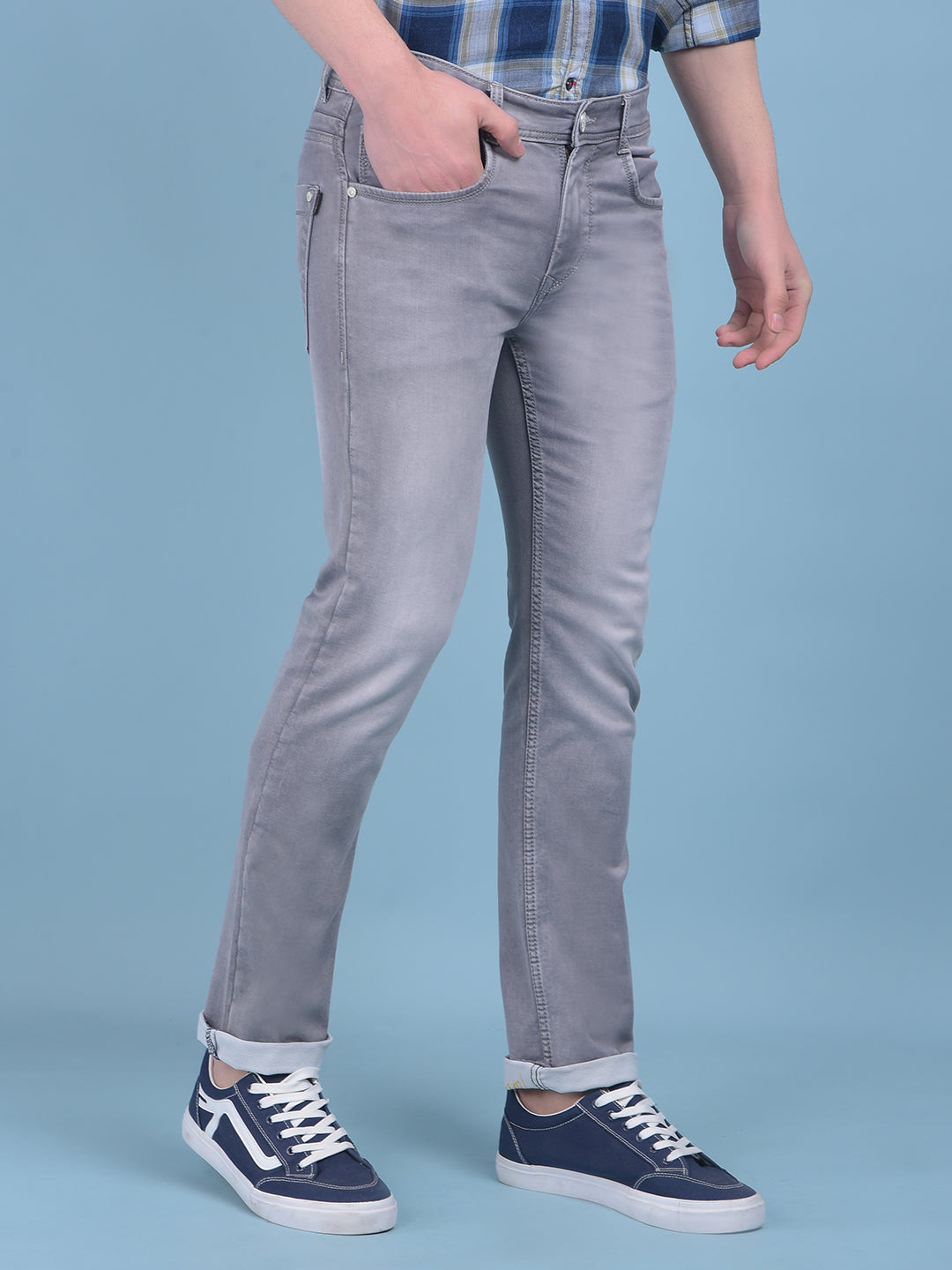 Grey Straight Stretchable Jeans-Men Jeans-Crimsoune Club